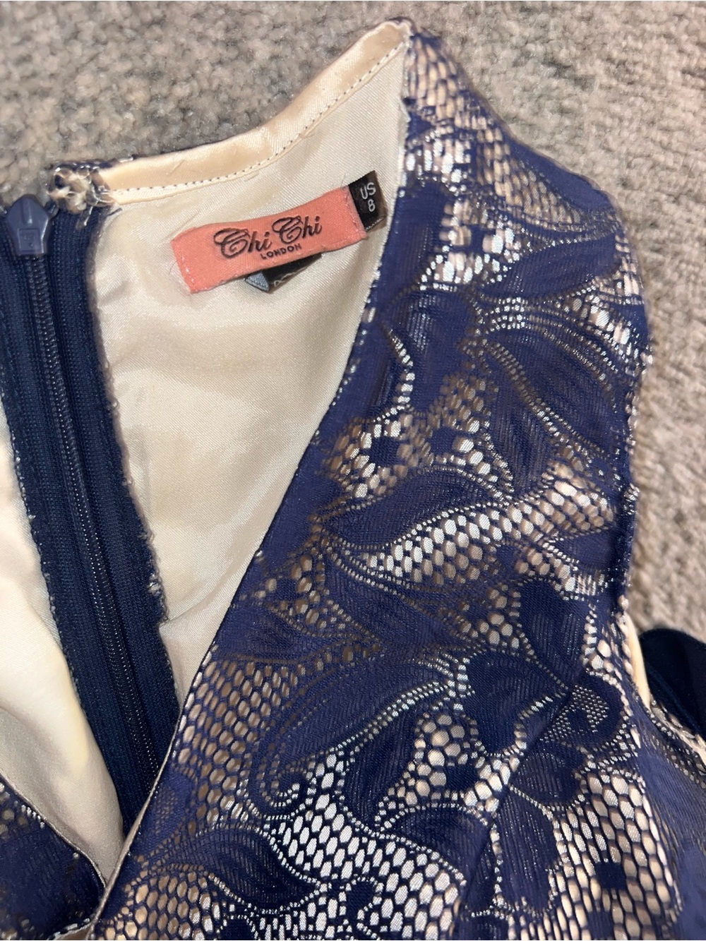 Chi Chi London Navy Floral Lace Dress with Cream Lining - Picture 4 of 5